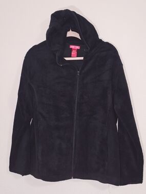 Plus-Size Plush Hooded Teddy Jacket - Black
